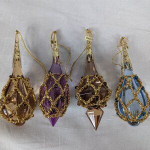 Lot of 4 Vintage Teardrop Acrylic Plastic Christmas Ornaments 1970s 1980s Gold